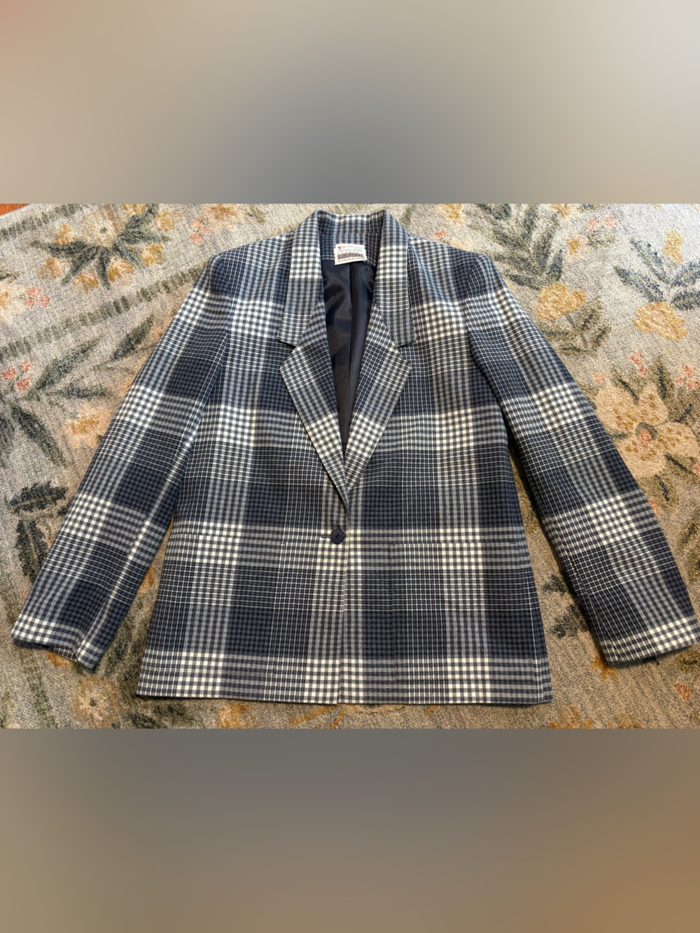 Vtg Country Suburbans Womens Small Blue Tweed Jacket Blazer Wool USA QUALITY